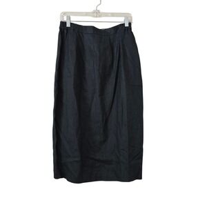 Ann Gerlin Black 100% Linen Midi Skirt Elastic Waist Pockets Size 12